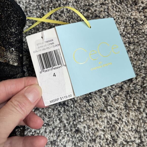 Cece Cynthia Steffe Black Gold Metallic Lined Jubilee Gems Peplum Top Sz 4 NWT - Picture 3 of 9